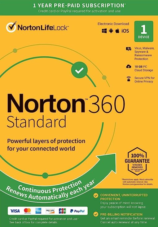 NORTON 360 Standard 2024 1 Device 1 Year Internet Security PC Mac Android iOS