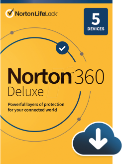 NORTON 360 Deluxe 2024 5 Devices 1 Year Internet Security PC Mac Android iOS
