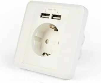 Energenie Μονή Χωνευτή Πρίζα Ρεύματος με 2 Θύρες USB Λευκή