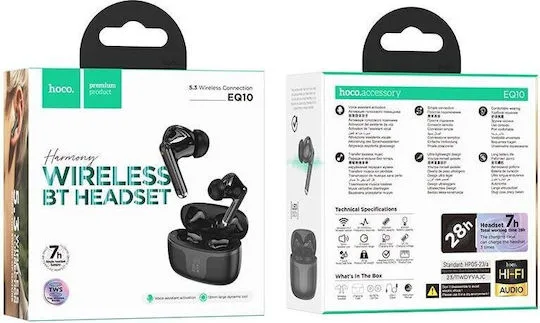 Hoco EQ10 In-ear Bluetooth Handsfree Ακουστικά με Θήκη Φόρτισης Μαύρα
