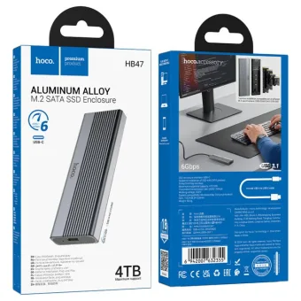 Hoco Enclosure M.2 Nvme Ssd Drives M Key B+m Key Up To 4tb Type C Usb3.2 10gbps Hb47a Metal Gray