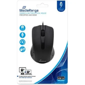 MediaRange Optical Mouse Corded 3-Button (Black, Wired) (MROS210)